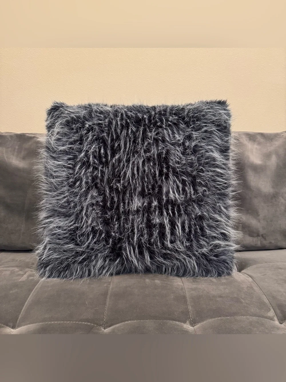 Faux Fur Decorative Throw Pillow in Charcoal Gray